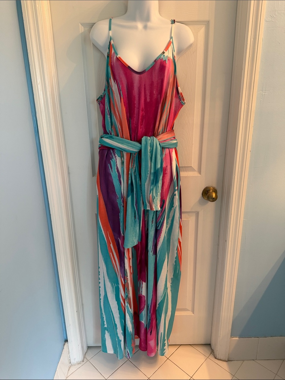 Vibrant Multicolor Maxi Dress / Swim Cover with Tie Waist